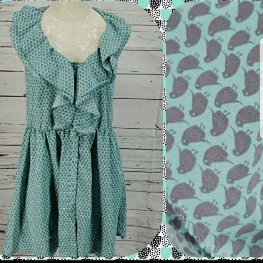 Karlie Chick Bird Print large blue Halter sleeveless ruffle neck open back dress